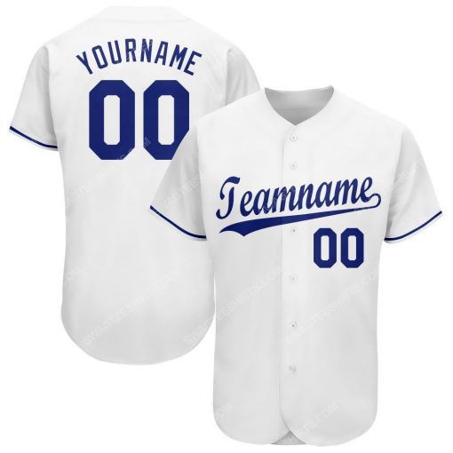 Custom team name white royal full printed baseball jersey 1