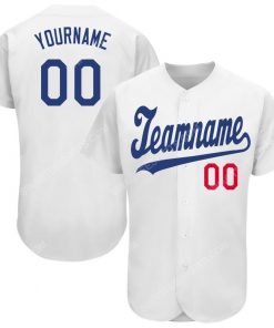 Custom team name white royal-red baseball jersey 1
