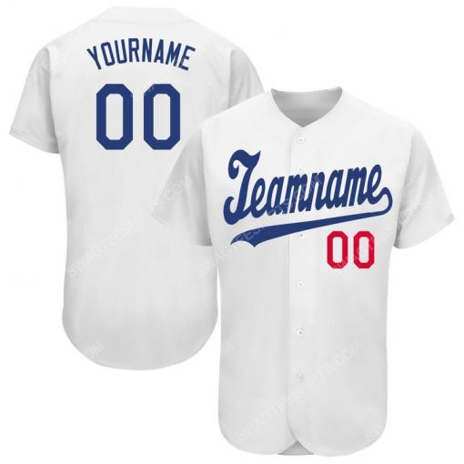 Custom team name white royal-red baseball jersey 1