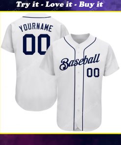 Custom team name white strip navy blue full printed baseball jersey