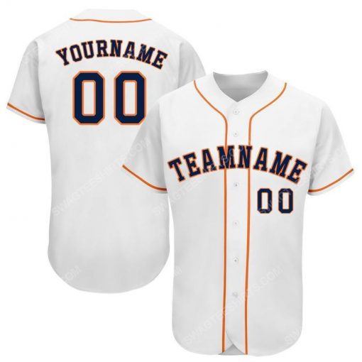 Custom team name white strip navy-orange full printed baseball jersey 1