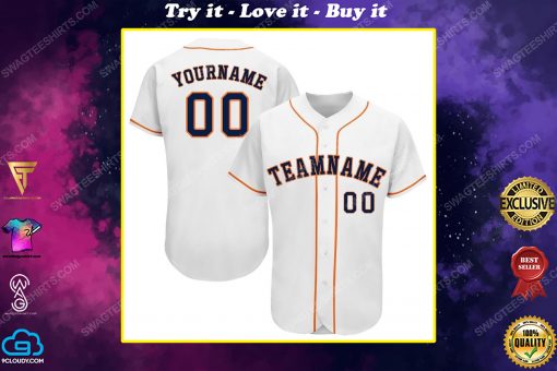 Custom team name white strip navy-orange full printed baseball jersey