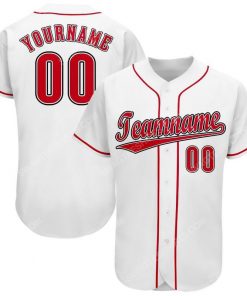 Custom team name white strip red full printed baseball jersey 1