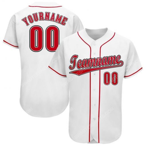 Custom team name white strip red full printed baseball jersey 1