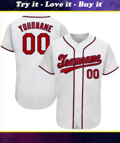 Custom team name white strip red-navy full printed baseball jersey