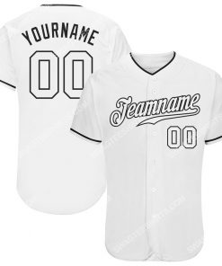 Custom team name white strip white-black full printed baseball jersey 1
