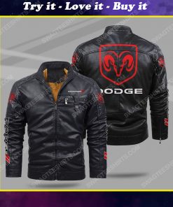Dodge car all over print fleece leather jacket
