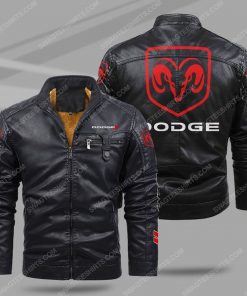 Dodge car all over print fleece leather jacket - black 1