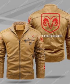Dodge car all over print fleece leather jacket - cream 1 - Copy