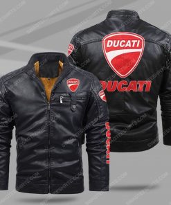 Ducati motorcycles all over print fleece leather jacket - black 1