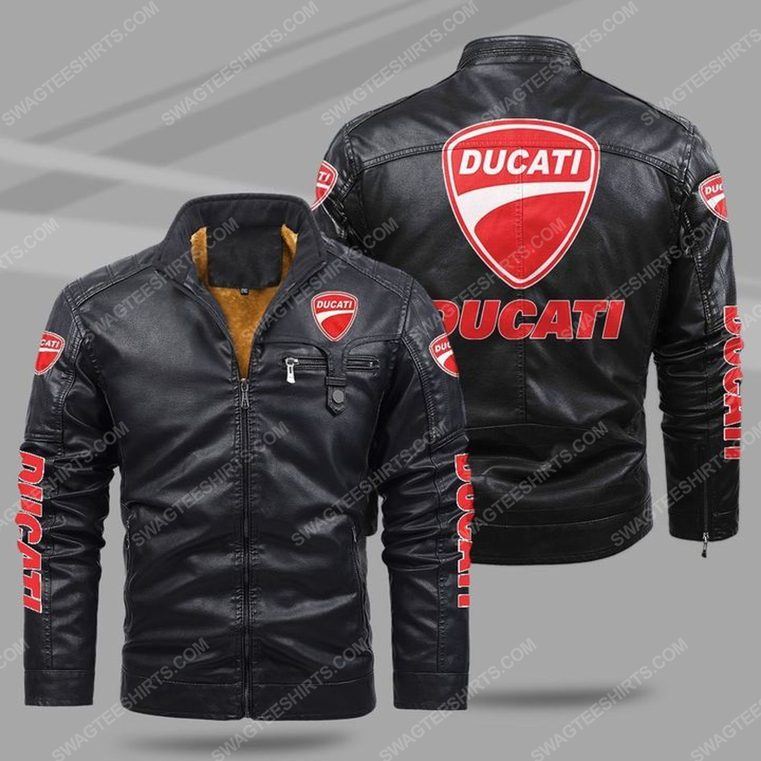 Ducati motorcycles all over print fleece leather jacket - black 1 - Copy