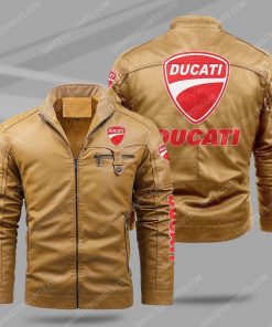 Ducati motorcycles all over print fleece leather jacket - cream 1