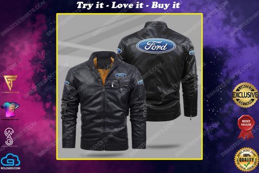 Ford car all over print fleece leather jacket