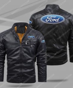 Ford car all over print fleece leather jacket - black 1