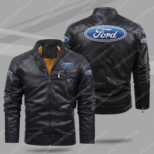 Ford car all over print fleece leather jacket - black 1 - Copy