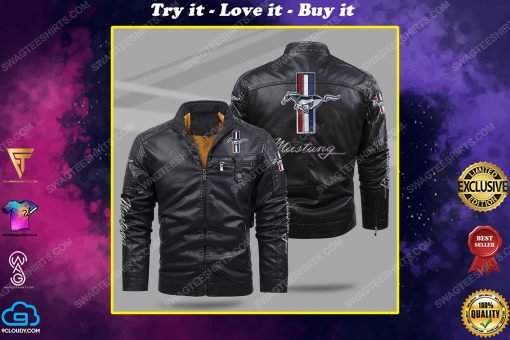 Ford mustang all over print fleece leather jacket