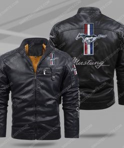 Ford mustang all over print fleece leather jacket - black 1