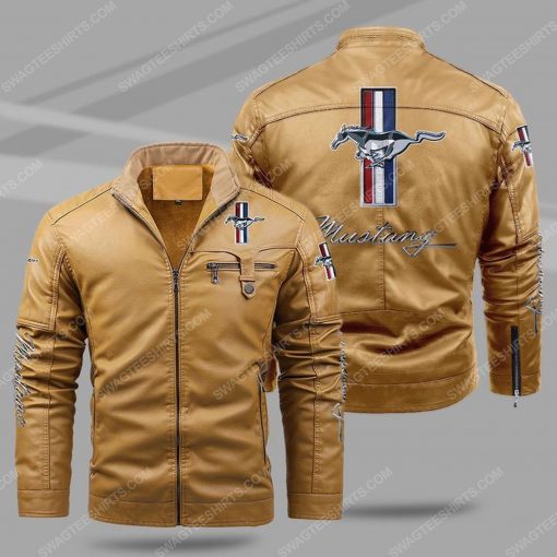 Ford mustang all over print fleece leather jacket - cream 1