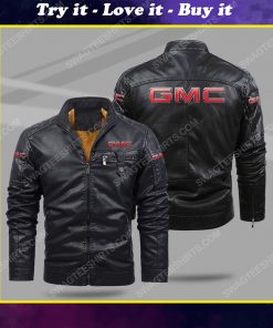 GMC car all over print fleece leather jacket