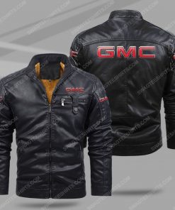 GMC car all over print fleece leather jacket - black 1