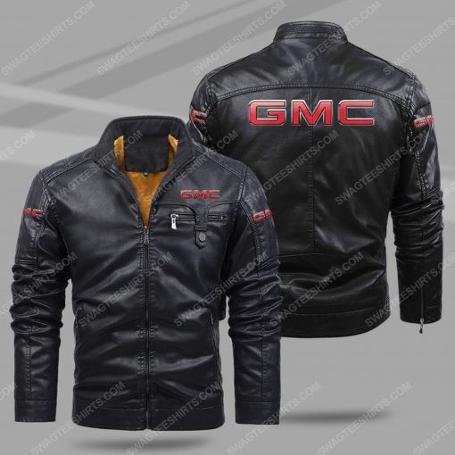 GMC car all over print fleece leather jacket - black 1