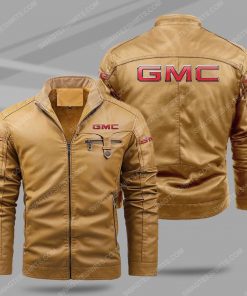 GMC car all over print fleece leather jacket - cream 1 - Copy