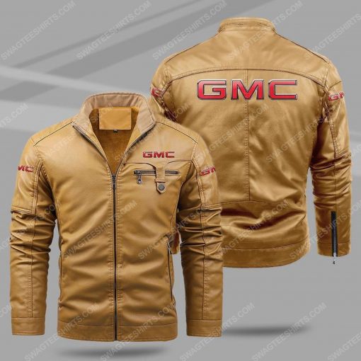 GMC car all over print fleece leather jacket - cream 1 - Copy