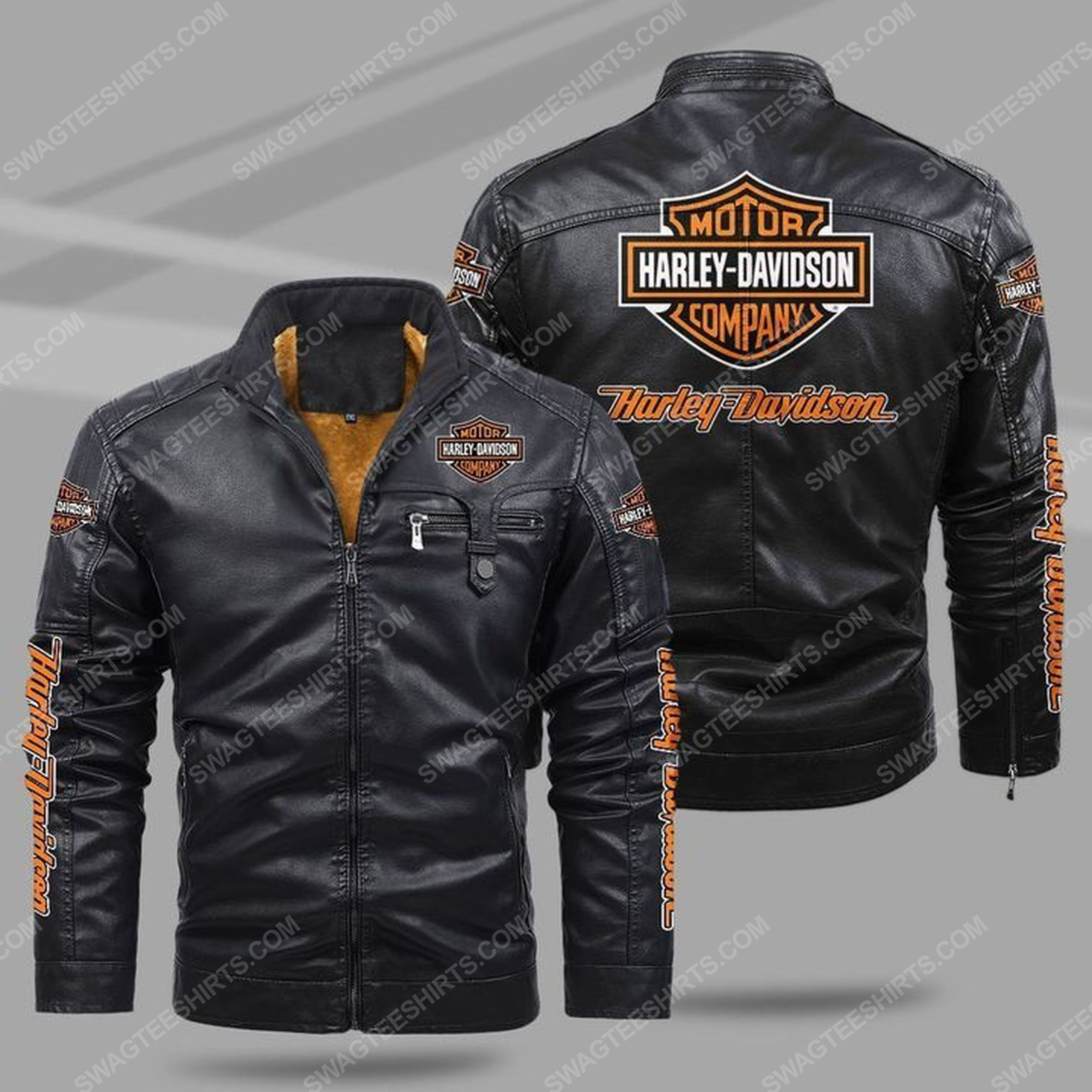 Harley davidson all over print fleece leather jacket - black 1 - Copy