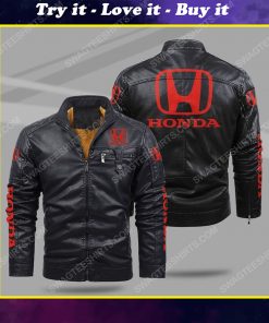 Honda car all over print fleece leather jacket