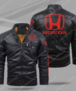 Honda car all over print fleece leather jacket - black 1