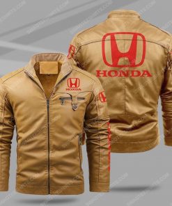 Honda car all over print fleece leather jacket - cream 1 - Copy