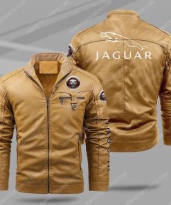 Jaguar car all over print fleece leather jacket - cream 1 - Copy