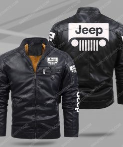 Jeep car all over print fleece leather jacket - black 1 - Copy