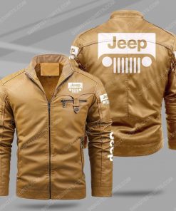 Jeep car all over print fleece leather jacket - cream 1