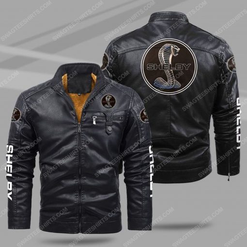 Shelby cobra snake all over print fleece leather jacket - black 1