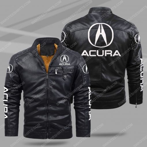 The acura car all over print fleece leather jacket - black 1
