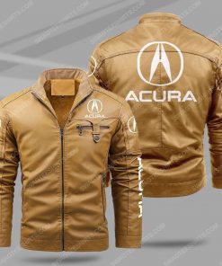 The acura car all over print fleece leather jacket - cream 1