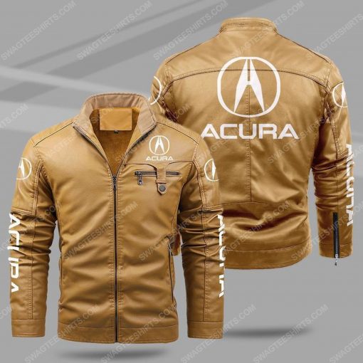 The acura car all over print fleece leather jacket - cream 1 - Copy