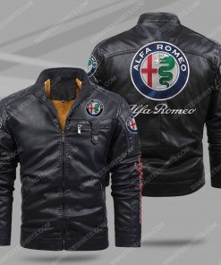 The alfa romeo automobiles all over print fleece leather jacket - black 1