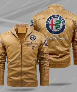 The alfa romeo automobiles all over print fleece leather jacket - cream 1