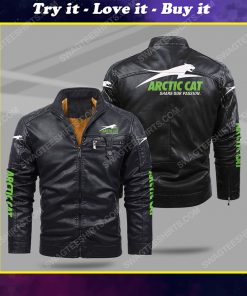The arctic cat share our passion all over print fleece leather jacket