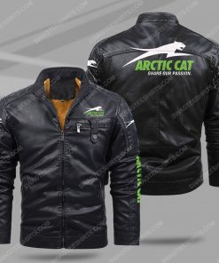 The arctic cat share our passion all over print fleece leather jacket - black 1