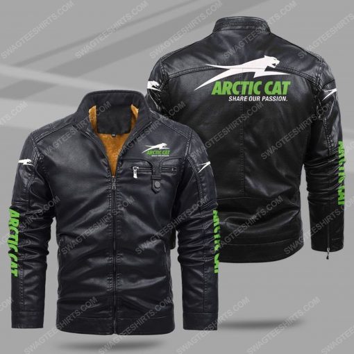 The arctic cat share our passion all over print fleece leather jacket - black 1