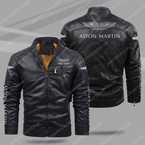 The aston martin car all over print fleece leather jacket - black 1