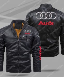 The audi car all over print fleece leather jacket - black 1