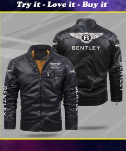 The bentley car all over print fleece leather jacket