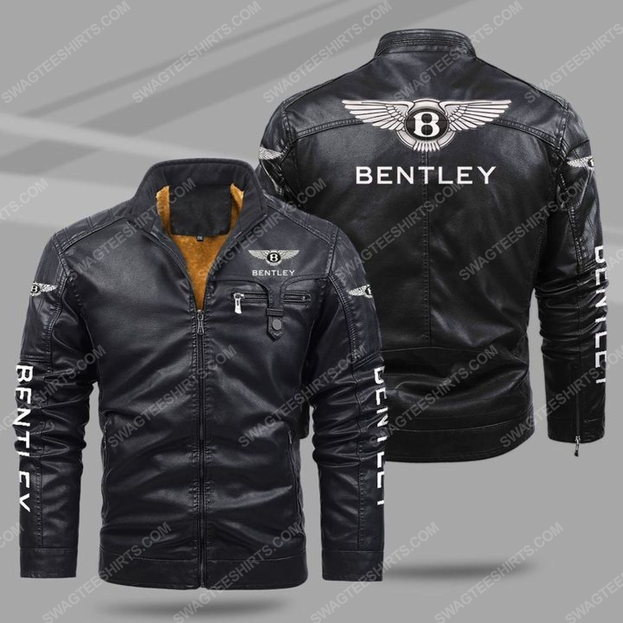 The bentley car all over print fleece leather jacket - black 1 - Copy