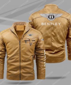 The bentley car all over print fleece leather jacket - cream 1