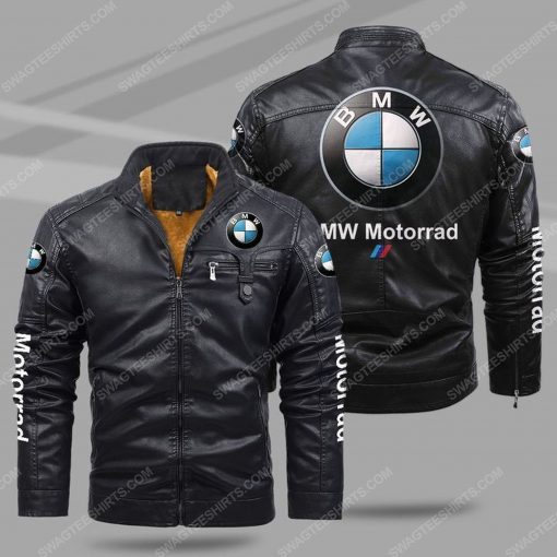 The bmw motorrad all over print fleece leather jacket - black 1