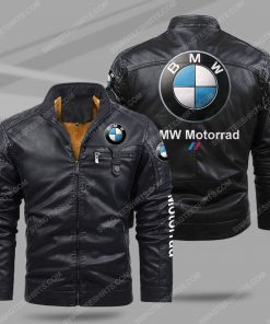 The bmw motorrad all over print fleece leather jacket - black 1 - Copy